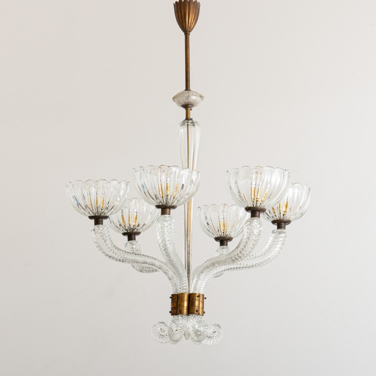 Six-Arm Chandelier by Ercole Barovier